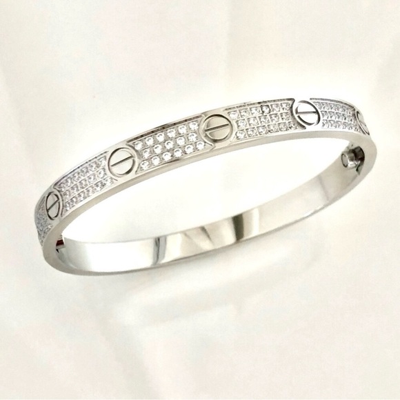 Stainless Steel Pave Diamond Screw Cuff Bangle Love Bracelet with Screwdriver - Picture 8 of 11